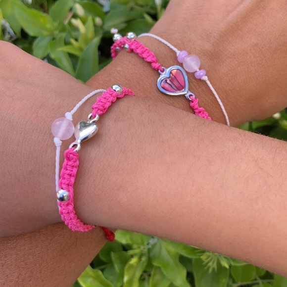 Mommy & Me Girl Love Rose quartz Stone set bracelet Handmade, pink/silver. - Picture 5 of 10
